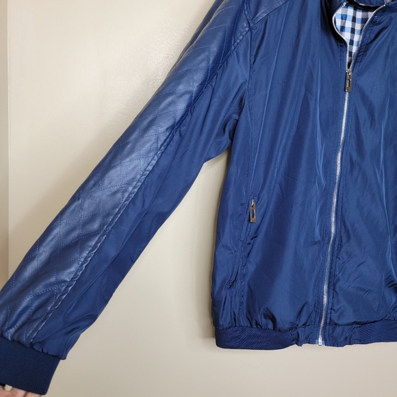 Springrain Jacket Blue Zip Faux Leather Bomber Jacket Men's Size Large - Picture 2 of 6